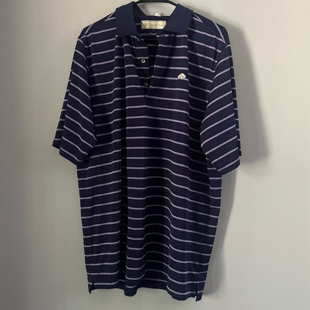 Donald Ross men’s TREE Golf Polo Shirt Blue purple Stripes size Large 💸 SALE